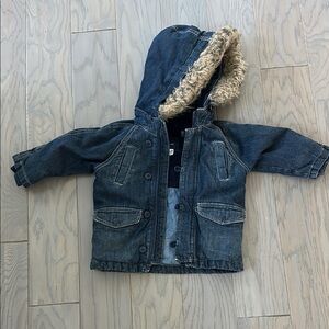 Baby Gap Soft Denim Winter Coat, Very Warm, removable trim
